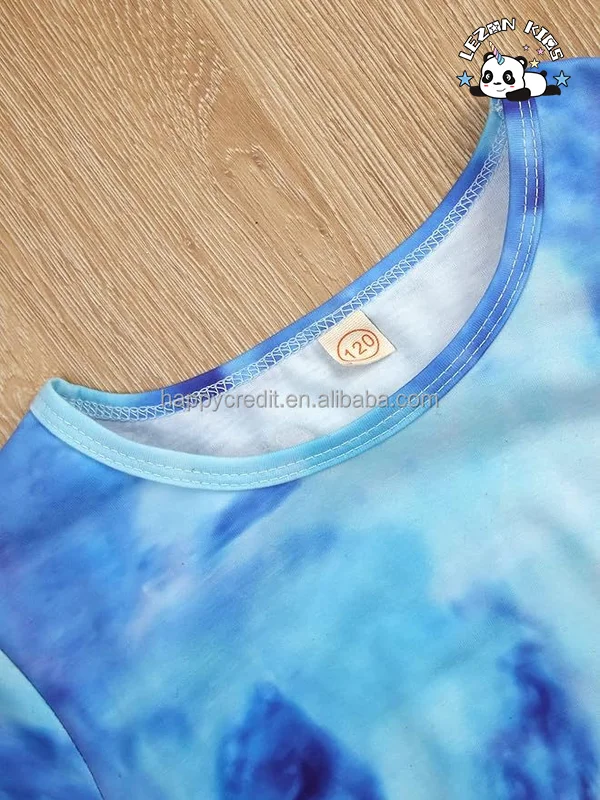 LEZONKIDS - Conjunto de Roupas Tie-Dye de Verão para Meninas com Camiseta Cropped com Cordão Elástico e Shorts de Cintura Elástica com Bolsos Laterais